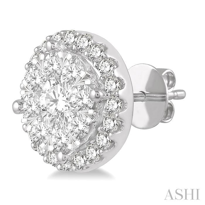 1 Ctw Shine Bright Round Cut Diamond Stud Earrings in 14K White Gold