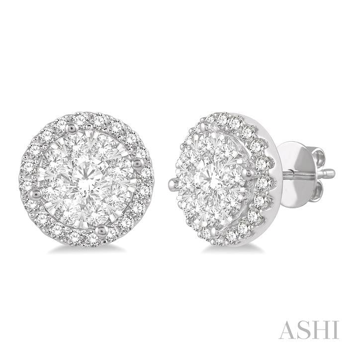 1 Ctw Shine Bright Round Cut Diamond Stud Earrings in 14K White Gold