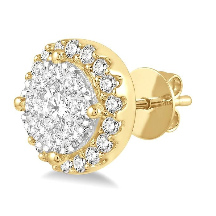 1/2 Ctw Shine Bright Round Cut Diamond Stud Earrings in 14K Yellow and White Gold