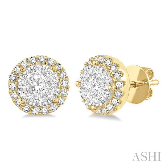 1/2 Ctw Shine Bright Round Cut Diamond Stud Earrings in 14K Yellow and White Gold