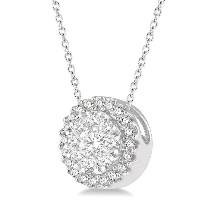 1/3 Ctw Shine Bright Round Cut Diamond Pendant With Chain in 14K White Gold