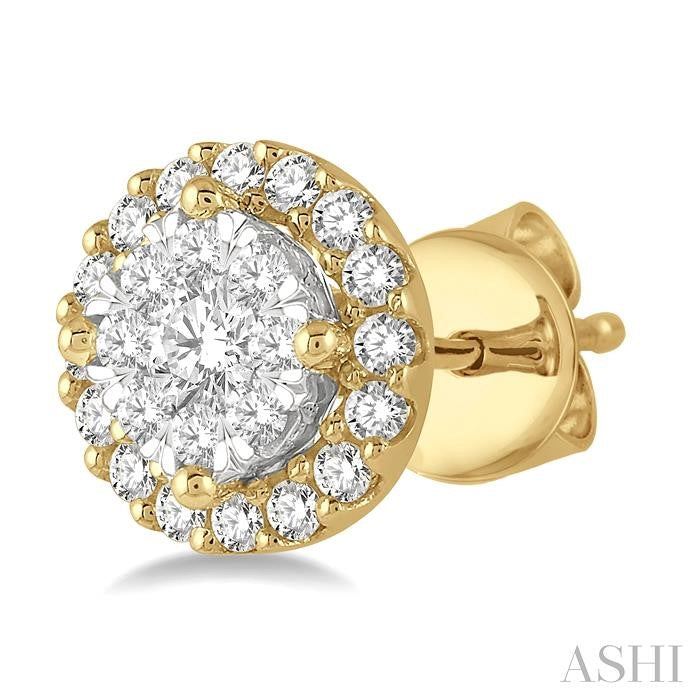 1/3 Ctw Shine Bright Round Cut Diamond Stud Earrings in 14K Yellow and White Gold