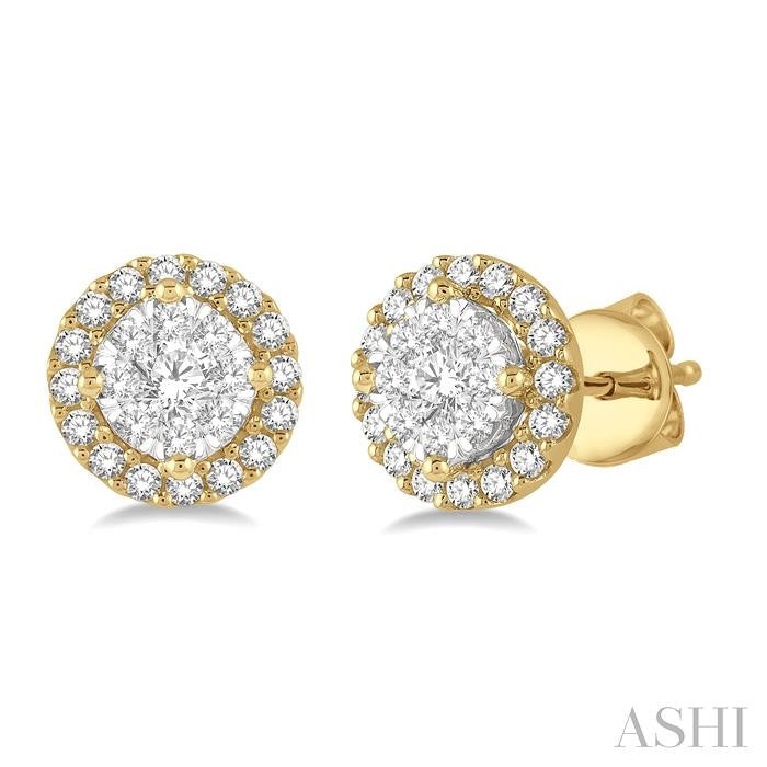 1/3 Ctw Shine Bright Round Cut Diamond Stud Earrings in 14K Yellow and White Gold