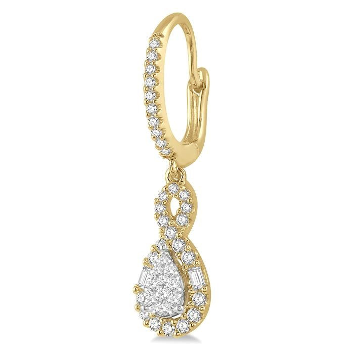 5/8 Ctw Pear Shape Shine Bright Diamond Earrings in 14K Yellow and White Gold