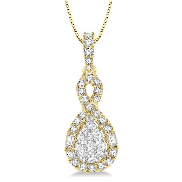 1/2 Ctw Pear Shape Shine Bright Diamond Pendant in 14K Yellow and White Gold with chain