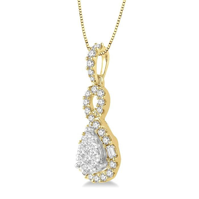 1/2 Ctw Pear Shape Shine Bright Diamond Pendant in 14K Yellow and White Gold with chain