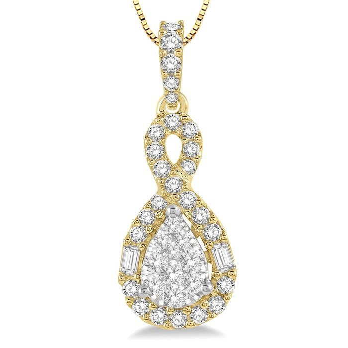 1/2 Ctw Pear Shape Shine Bright Diamond Pendant in 14K Yellow and White Gold with chain