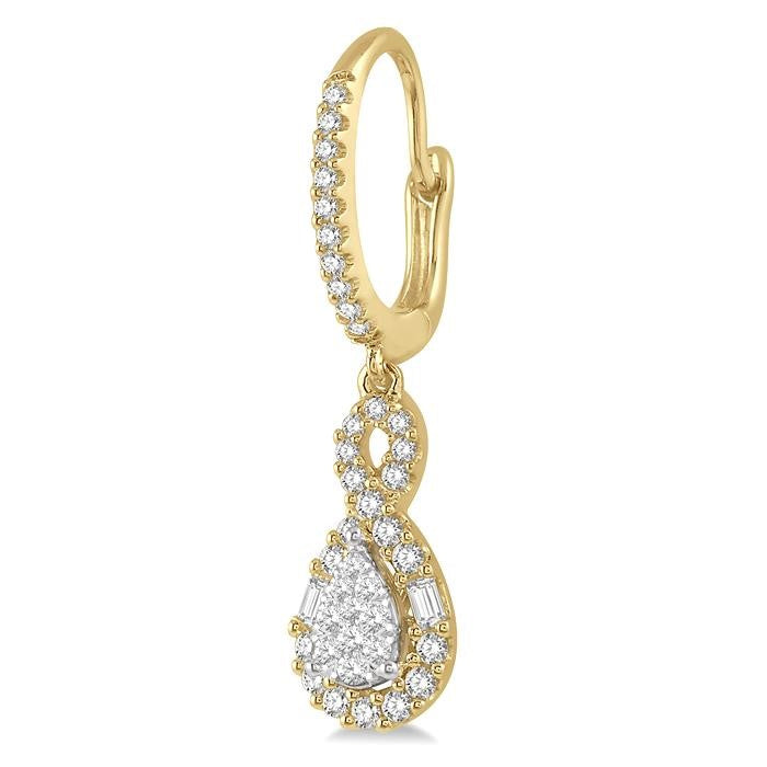 5/8 Ctw Pear Shape Shine Bright Diamond Earrings in 14K Yellow and White Gold