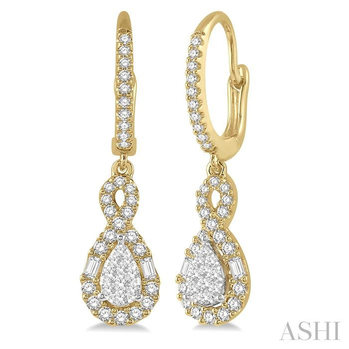 5/8 Ctw Pear Shape Shine Bright Diamond Earrings in 14K Yellow and White Gold