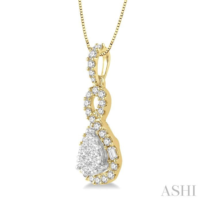 1/2 Ctw Pear Shape Shine Bright Diamond Pendant in 14K Yellow and White Gold with chain