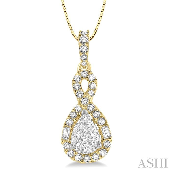 1/2 Ctw Pear Shape Shine Bright Diamond Pendant in 14K Yellow and White Gold with chain