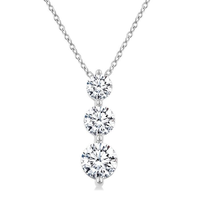 1 Ctw Round Cut Diamond Three-Stone Snowman Pendant With Chain in 14K White Gold