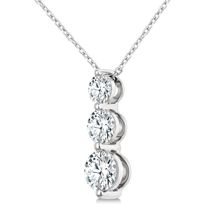 1 Ctw Round Cut Diamond Three-Stone Snowman Pendant With Chain in 14K White Gold
