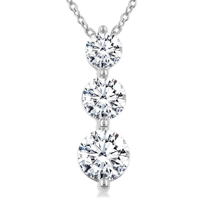 1 Ctw Round Cut Diamond Three-Stone Snowman Pendant With Chain in 14K White Gold