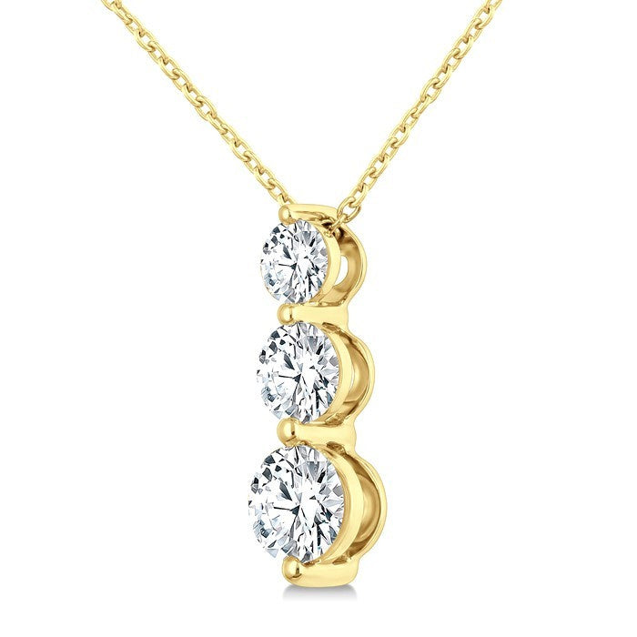 1 Ctw Round Cut Diamond Three-Stone Snowman Pendant With Chain in 14K Yellow Gold