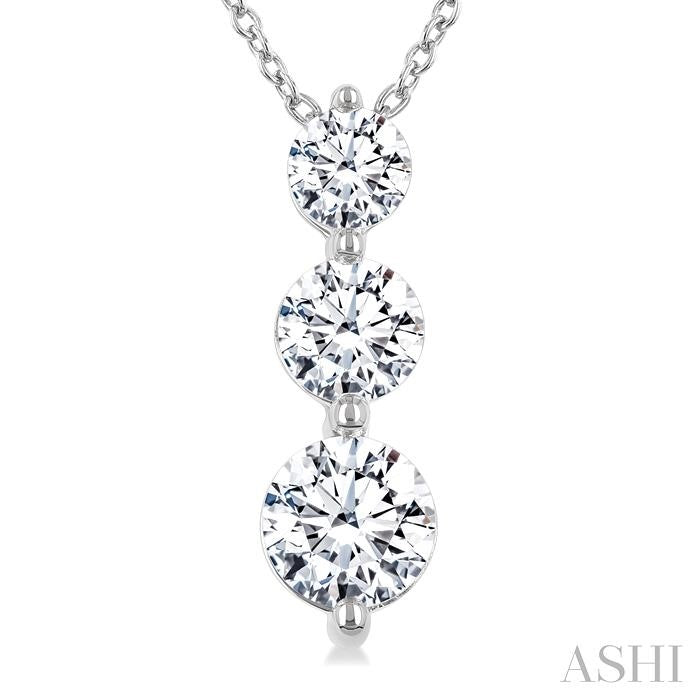1 Ctw Round Cut Diamond Three-Stone Snowman Pendant With Chain in 14K White Gold
