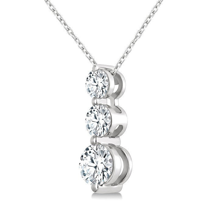 3/4 Ctw Round Cut Diamond Three-Stone Snowman Pendant With Chain in 14K White Gold