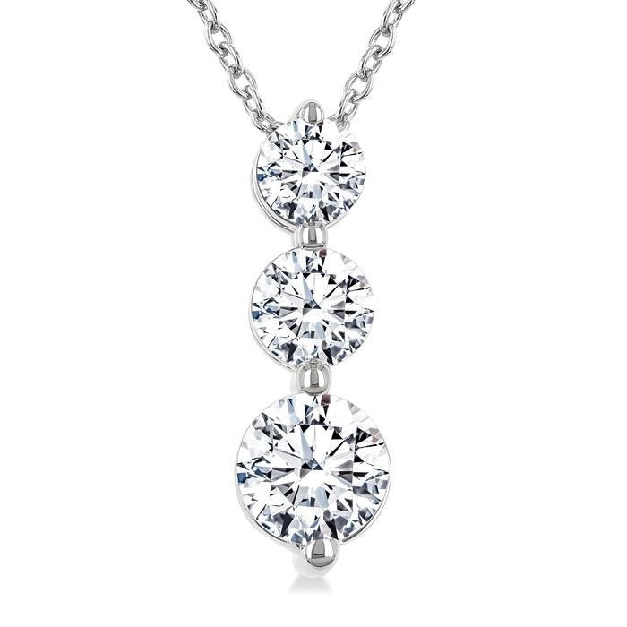 3/4 Ctw Round Cut Diamond Three-Stone Snowman Pendant With Chain in 14K White Gold