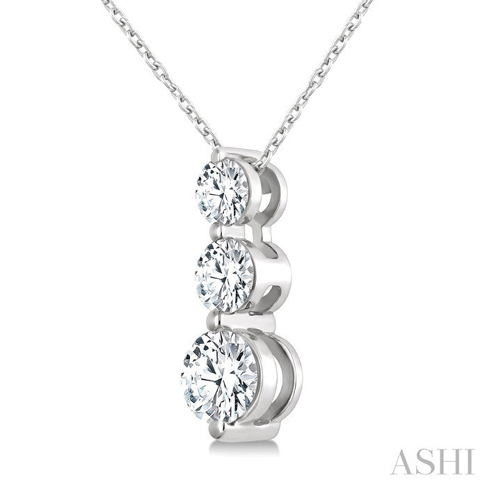 3/4 Ctw Round Cut Diamond Three-Stone Snowman Pendant With Chain in 14K White Gold