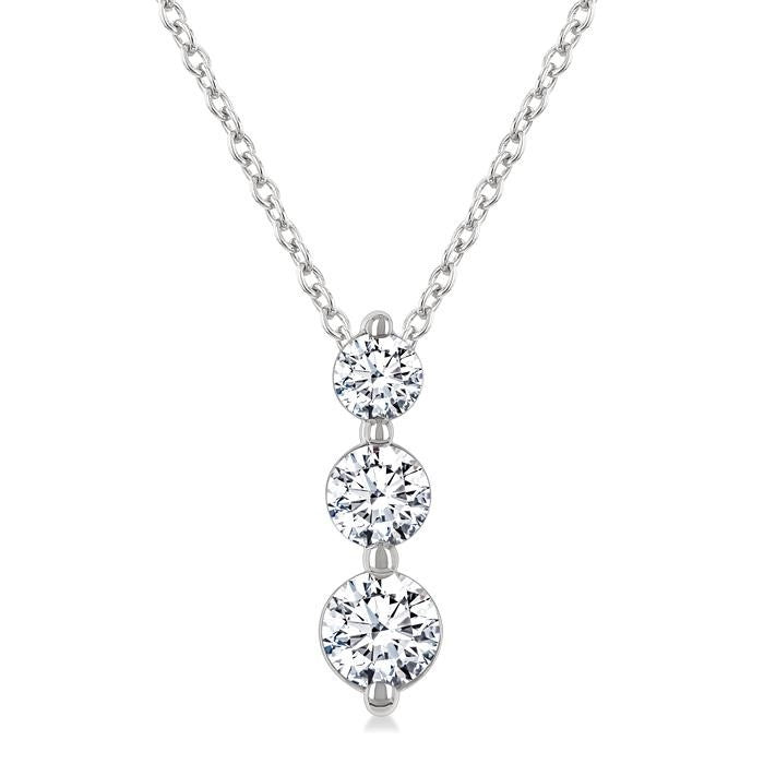 1/2 Ctw Round Cut Diamond Three-Stone Snowman Pendant With Chain in 14K White Gold