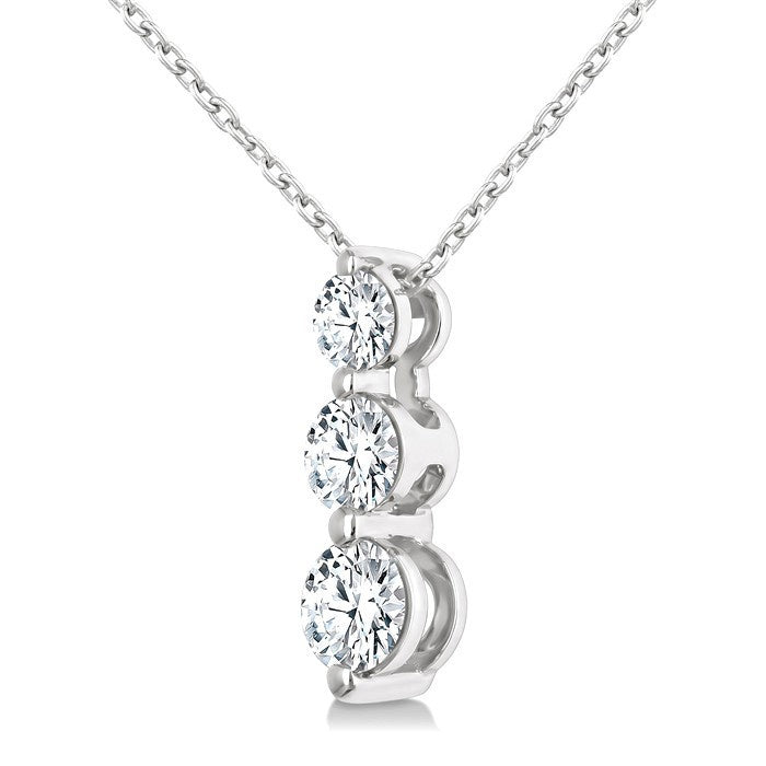 1/2 Ctw Round Cut Diamond Three-Stone Snowman Pendant With Chain in 14K White Gold