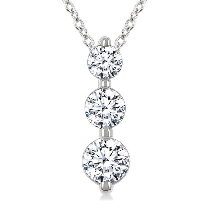 1/2 Ctw Round Cut Diamond Three-Stone Snowman Pendant With Chain in 14K White Gold