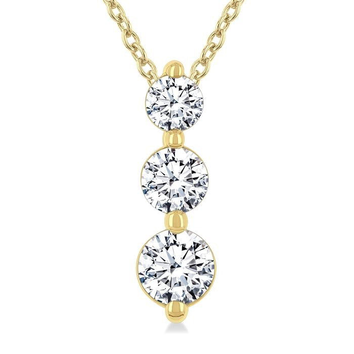 1/2 Ctw Round Cut Diamond Three-Stone Snowman Pendant With Chain in 14K Yellow Gold