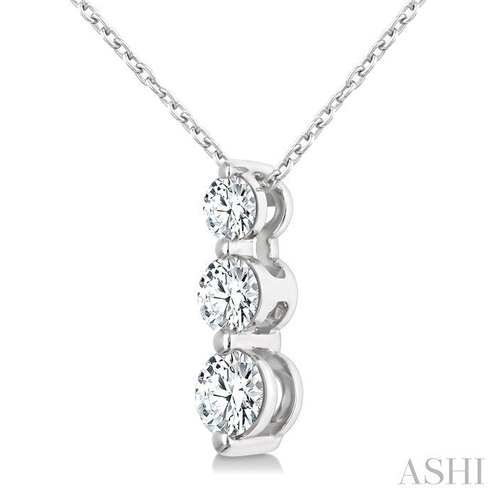 1/2 Ctw Round Cut Diamond Three-Stone Snowman Pendant With Chain in 14K White Gold