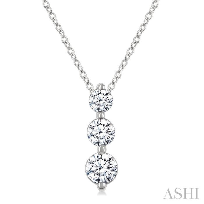 1/2 Ctw Round Cut Diamond Three-Stone Snowman Pendant With Chain in 14K White Gold