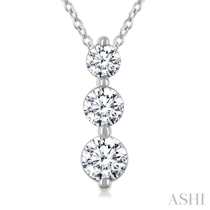 1/2 Ctw Round Cut Diamond Three-Stone Snowman Pendant With Chain in 14K White Gold