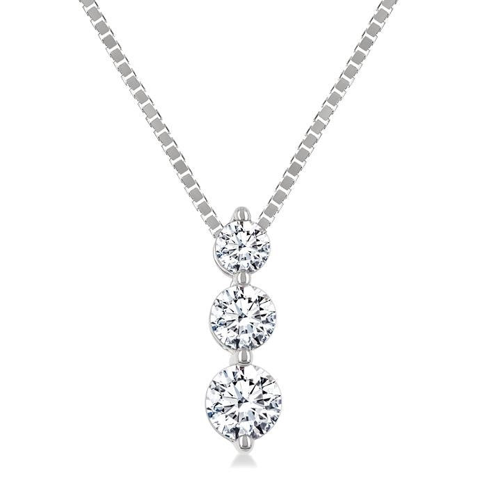 1/3 Ctw Round Cut Diamond Three-Stone Snowman Pendant With Chain in 14K White Gold