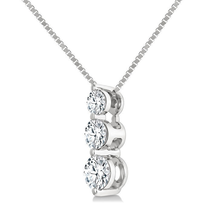 1/3 Ctw Round Cut Diamond Three-Stone Snowman Pendant With Chain in 14K White Gold
