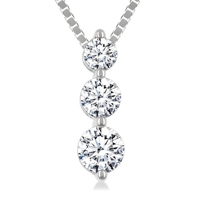 1/3 Ctw Round Cut Diamond Three-Stone Snowman Pendant With Chain in 14K White Gold