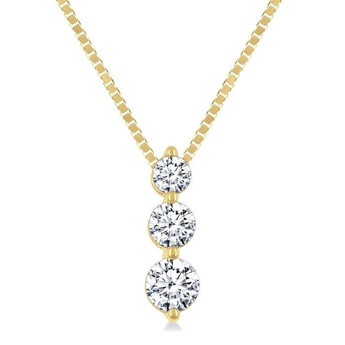 1/3 Ctw Round Cut Diamond Three-Stone Snowman Pendant With Chain in 14K Yellow Gold