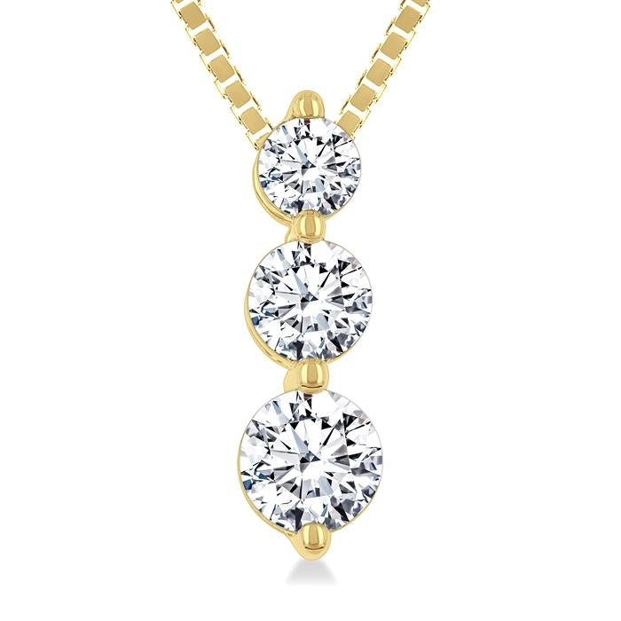 1/3 Ctw Round Cut Diamond Three-Stone Snowman Pendant With Chain in 14K Yellow Gold