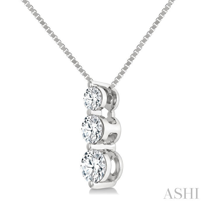 1/3 Ctw Round Cut Diamond Three-Stone Snowman Pendant With Chain in 14K White Gold