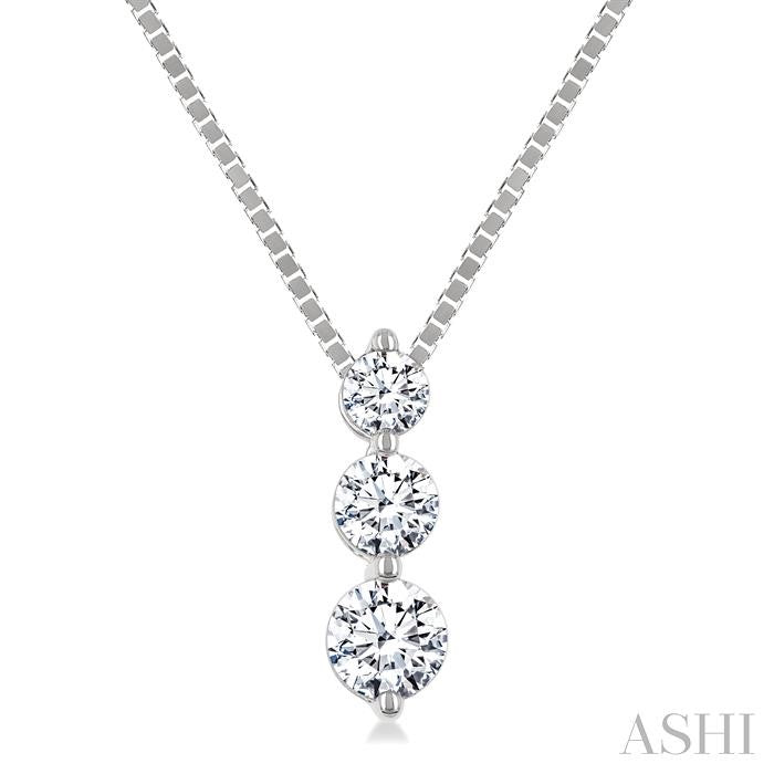 1/3 Ctw Round Cut Diamond Three-Stone Snowman Pendant With Chain in 14K White Gold