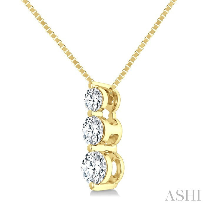 1/3 Ctw Round Cut Diamond Three-Stone Snowman Pendant With Chain in 14K Yellow Gold