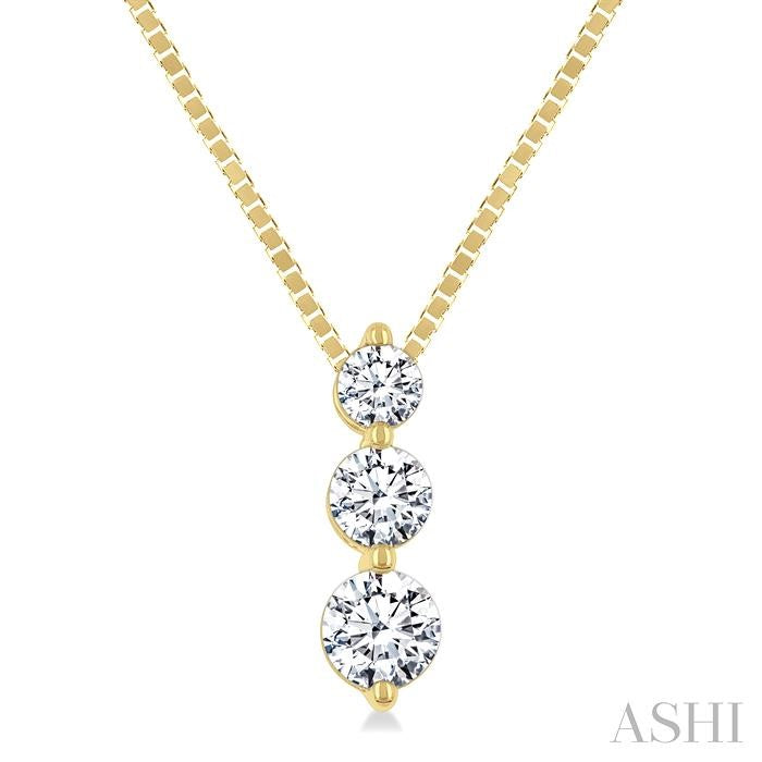 1/3 Ctw Round Cut Diamond Three-Stone Snowman Pendant With Chain in 14K Yellow Gold