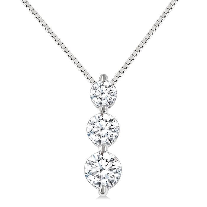 1/4 Ctw Round Cut Diamond Three-Stone Snowman Pendant With Chain in 14K White Gold
