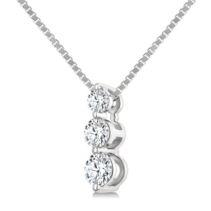 1/4 Ctw Round Cut Diamond Three-Stone Snowman Pendant With Chain in 14K White Gold