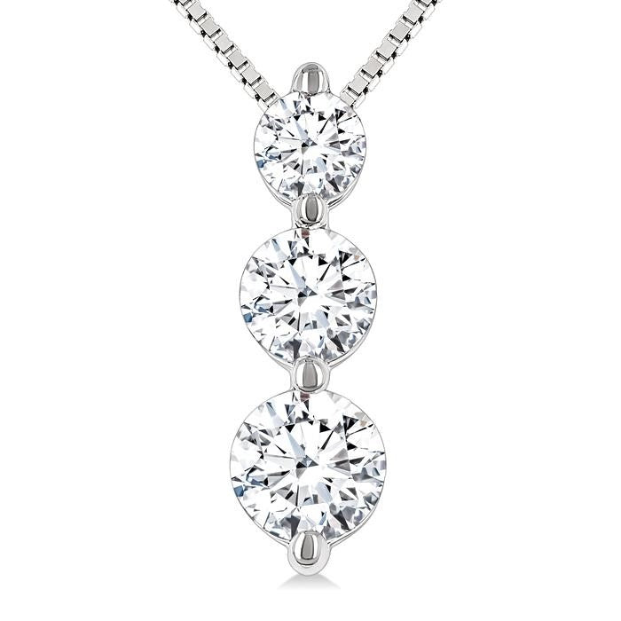 1/4 Ctw Round Cut Diamond Three-Stone Snowman Pendant With Chain in 14K White Gold