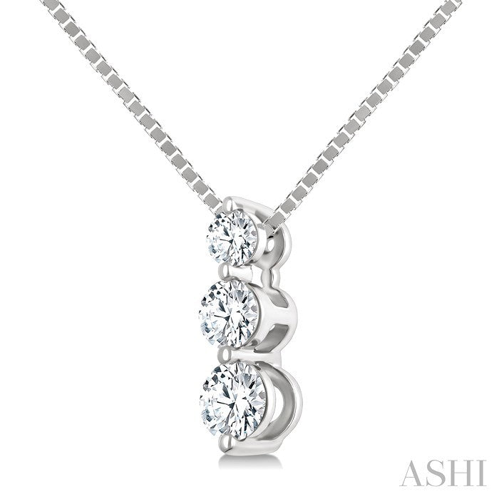 1/4 Ctw Round Cut Diamond Three-Stone Snowman Pendant With Chain in 14K White Gold