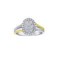  Diamond Oval Cluster Halo Split Shank Two Tone Ring 