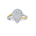  Diamond Pear Cluster Halo Split Shank Two Tone Ring 
