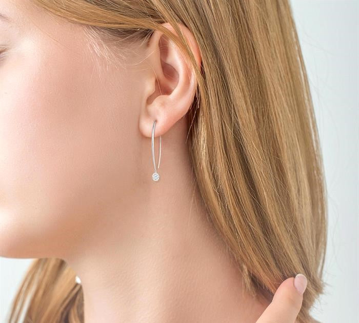 1/2 Ctw Oval Shape Dangler Shine Bright Round Cut Diamond Earrings in 14K White Gold