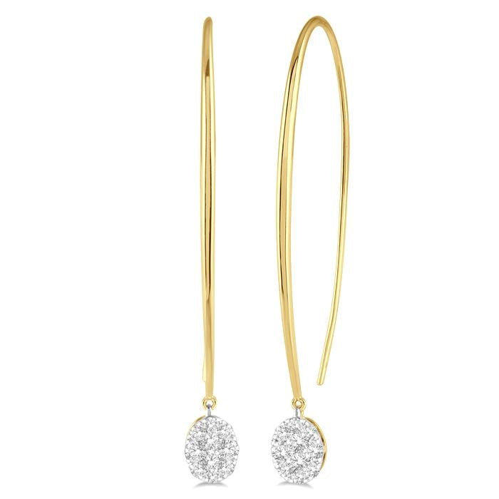 1/2 Ctw Oval Shape Dangler Shine Bright Round Cut Diamond Earrings in 14K Yellow and White Gold