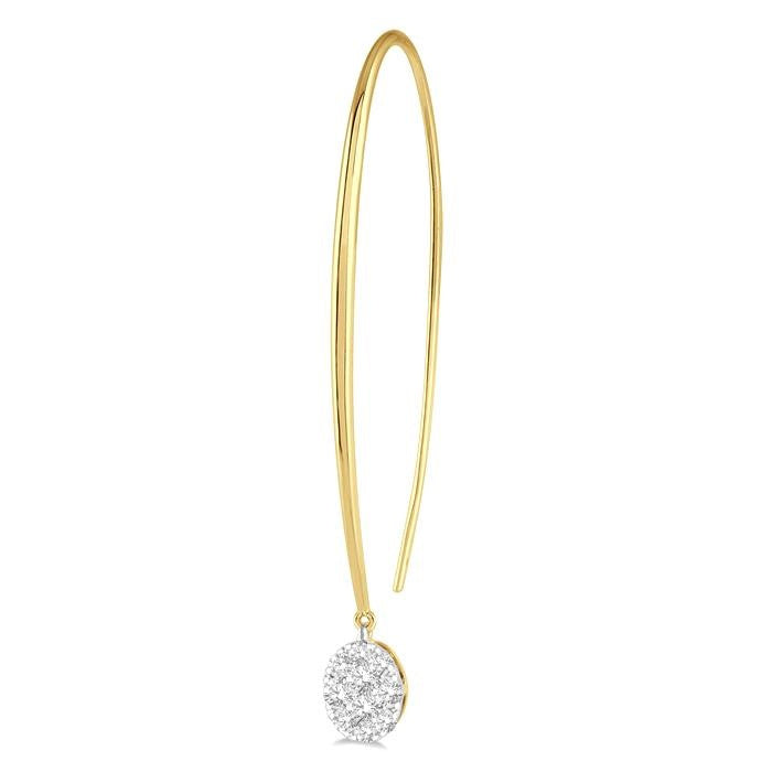 1/2 Ctw Oval Shape Dangler Shine Bright Round Cut Diamond Earrings in 14K Yellow and White Gold