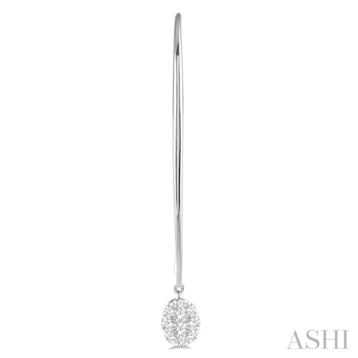 1/2 Ctw Oval Shape Dangler Shine Bright Round Cut Diamond Earrings in 14K White Gold