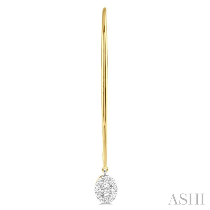 1/2 Ctw Oval Shape Dangler Lovebright Round Cut Diamond Earrings in 14K Yellow and White Gold